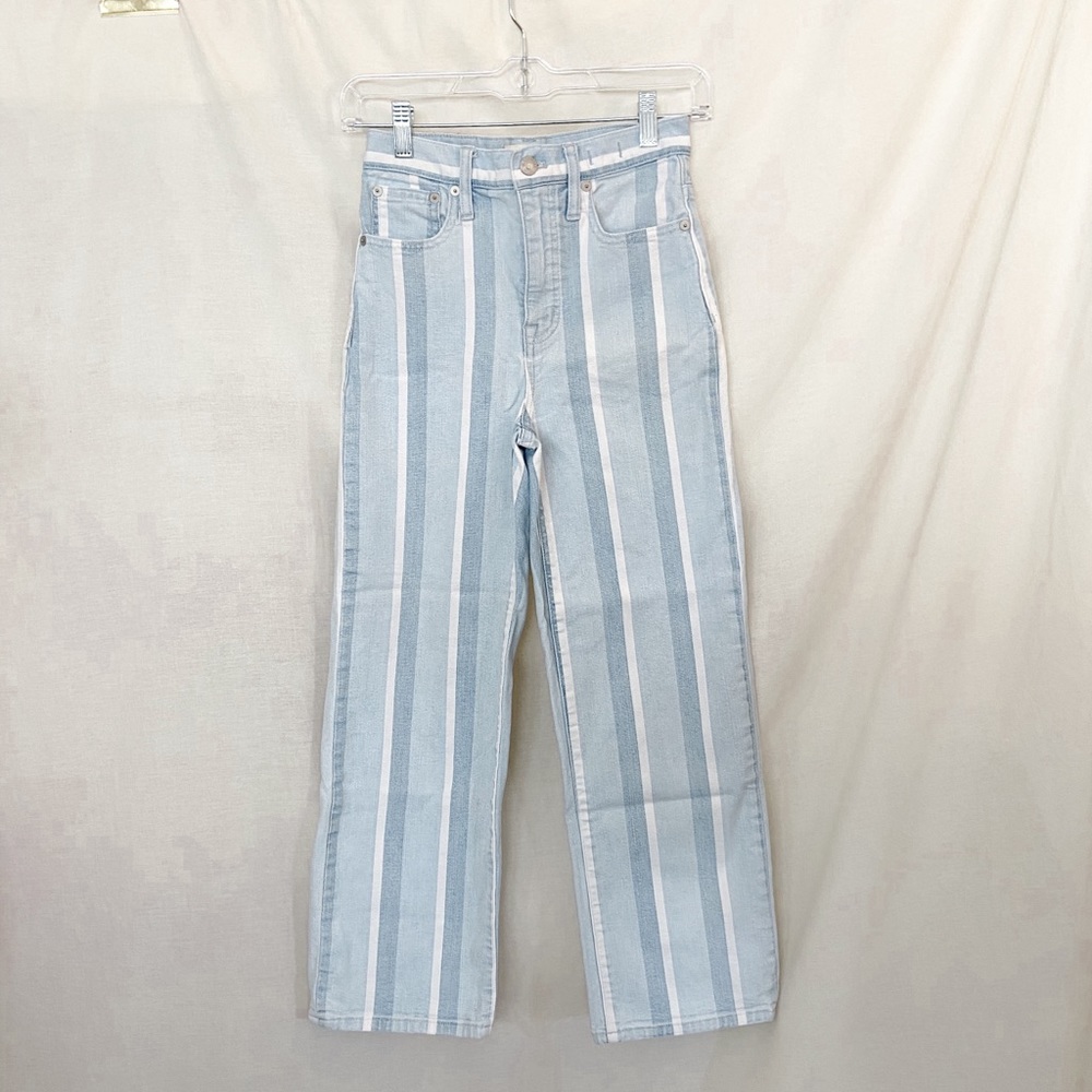 Madewell Slim Wide Leg High Waisted Striped Jeans 23